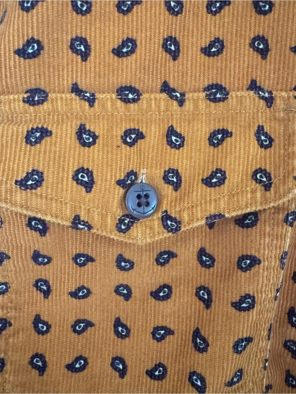 J. Crew Rust Orange Corduroy Button-Up with Navy Paisley Print